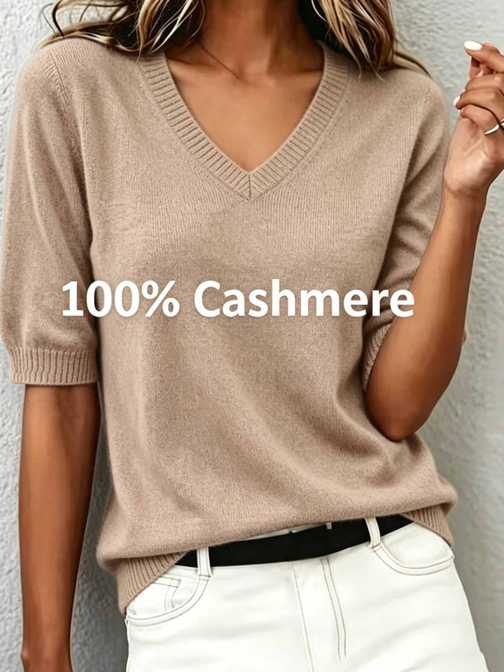 Comfortable & elegant women's short-sleeve V-neck sweater, perfect for work or casual outings.