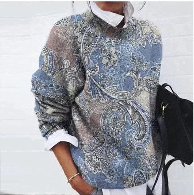 Comfortable women's Sienna printed sweater. A stylish, patterned long-sleeve pullover, ideal for fall/winter.