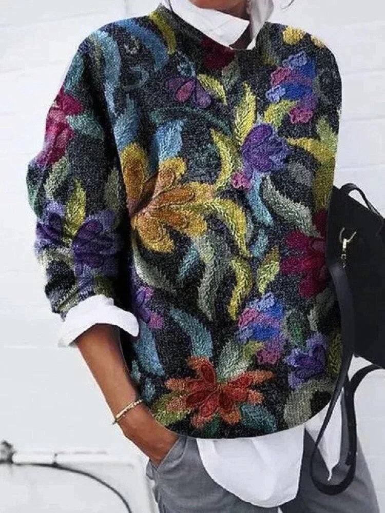 Women's stylish Sienna printed sweater. A cozy, comfortable long-sleeve pullover for versatile fall & winter wear.