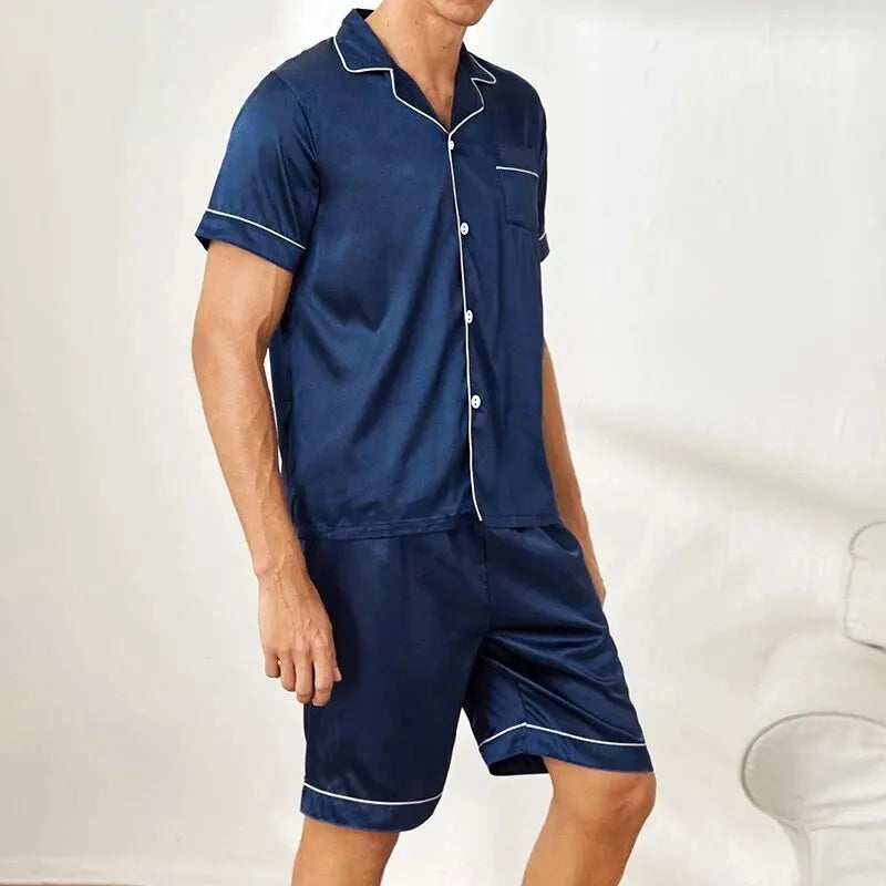 Luxurious women's satin sleepwear set, soft & silky for ultimate nighttime comfort.