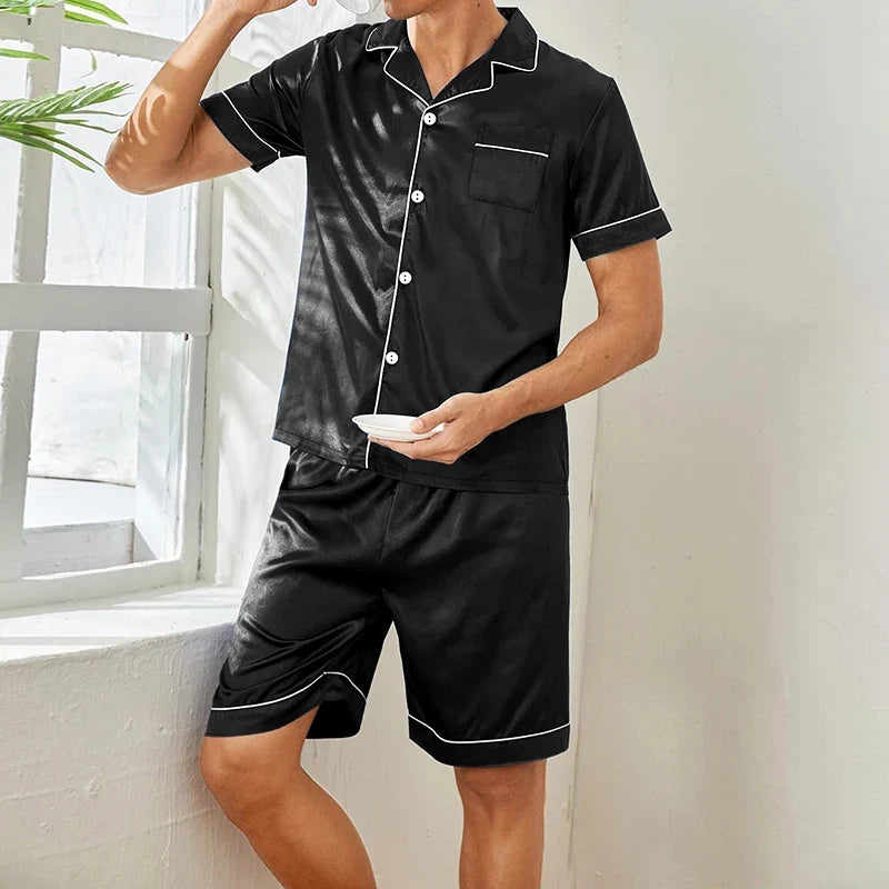 Classic women's silky satin pajama set, a comfortable and luxurious two-piece sleepwear.