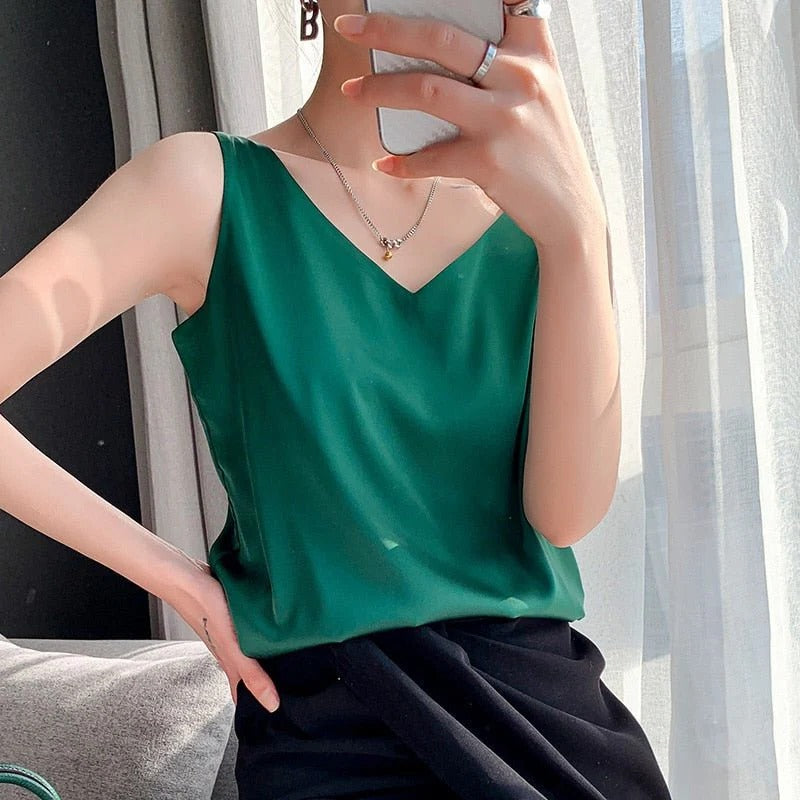 Women's everyday smooth tank top. Soft silk feel, sleeveless, chic, and versatile for all fashion styles.