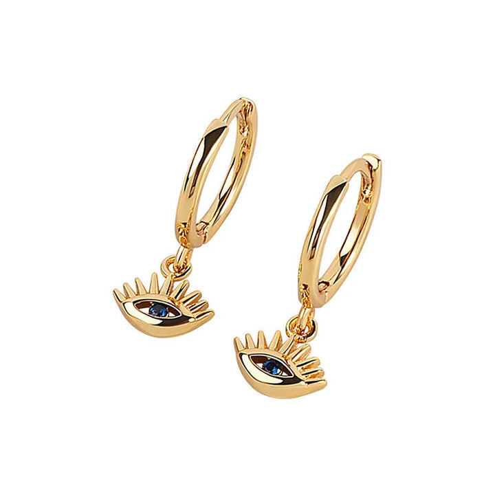 Women's silver & gold plated evil eye protection dangle earrings. Hypoallergenic sterling silver jewelry.