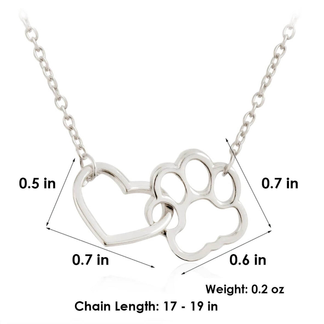 Women's animal lover gift: a unique paw print heart necklace, symbolizing pet love and connection.