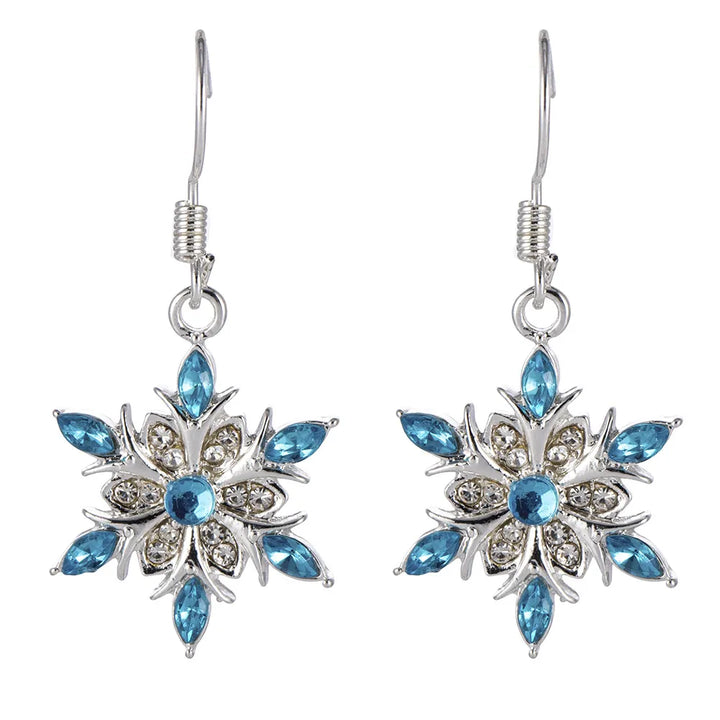 Women's silver snowflake dangle earrings, perfect festive Christmas holiday jewelry.