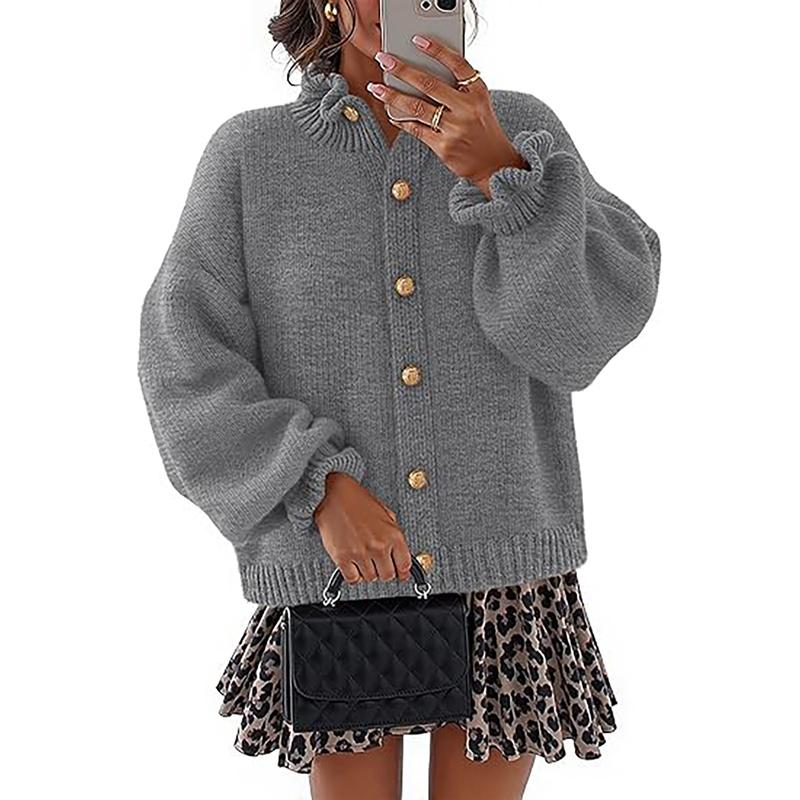 Soft knit women's Sines buttoned cardigan, elegant long-sleeve sweater for comfortable fall fashion & layering.