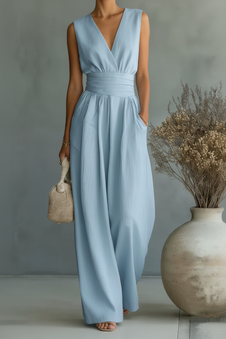 Coordinated women's cross waist top and pant set, ideal for business casual, office wear, and modern fashion.