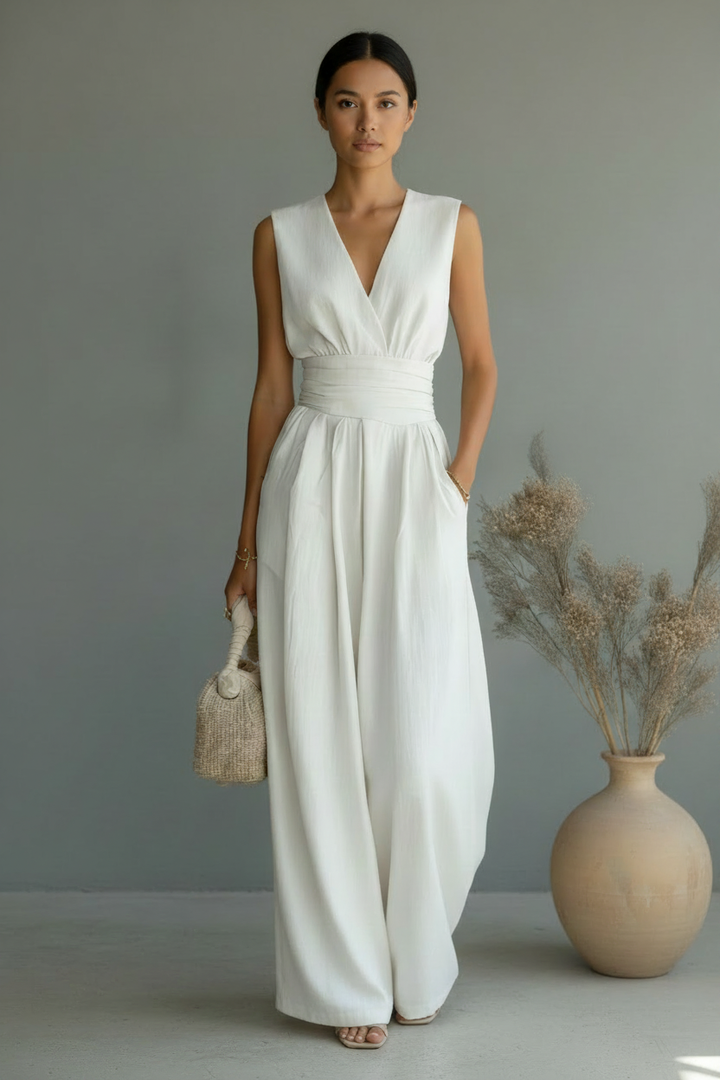 Modern women's coordinated set with a stylish cross waist design, offering smart casual elegance and comfort.