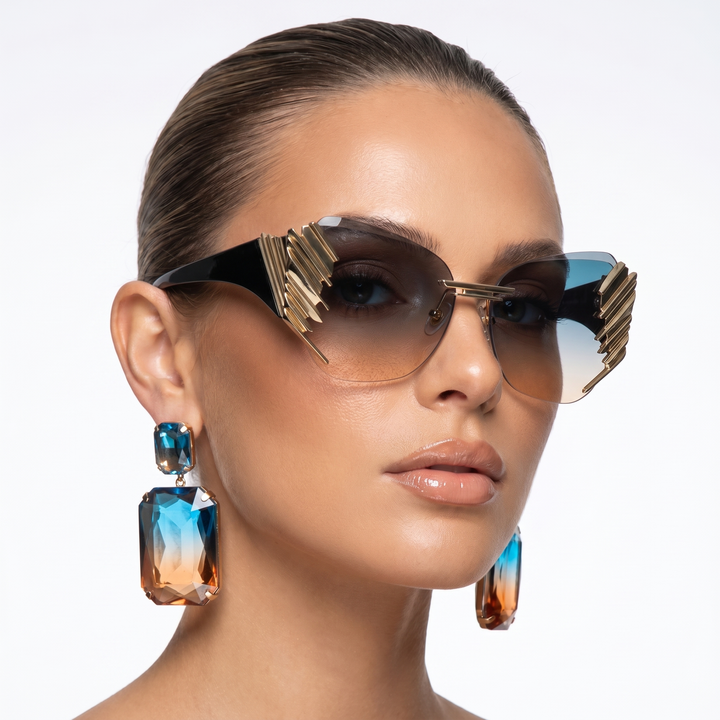 Leopard print women's sleek sunglasses with futuristic mirrored gradient lenses; stylish eye protection.