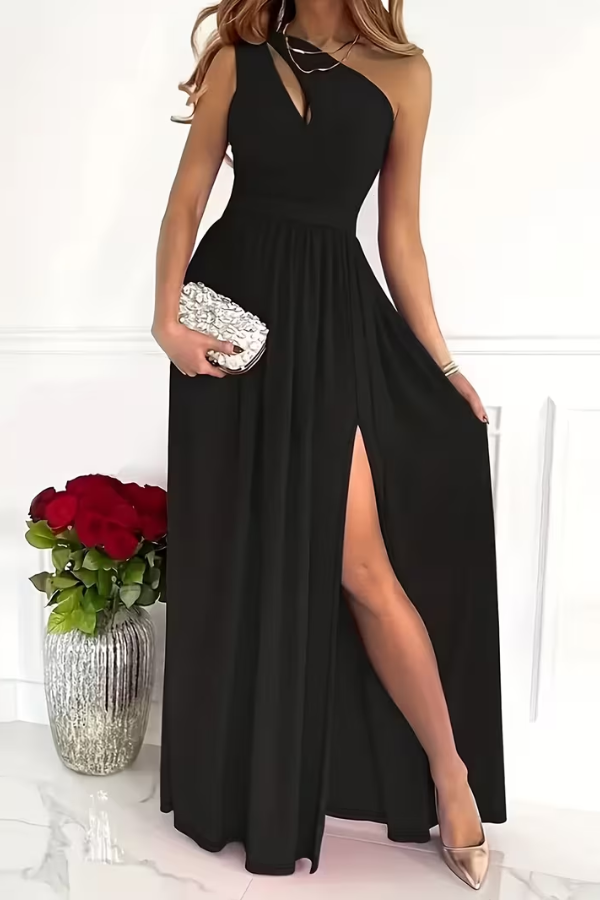Women's sleek one shoulder maxi dress, perfect for elegant evening parties & formal special occasions.