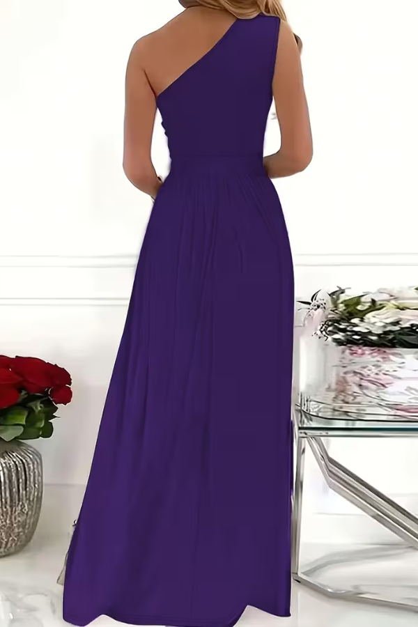 Sophisticated women's one shoulder maxi dress, a sleek choice for elegant formal events & evening parties.