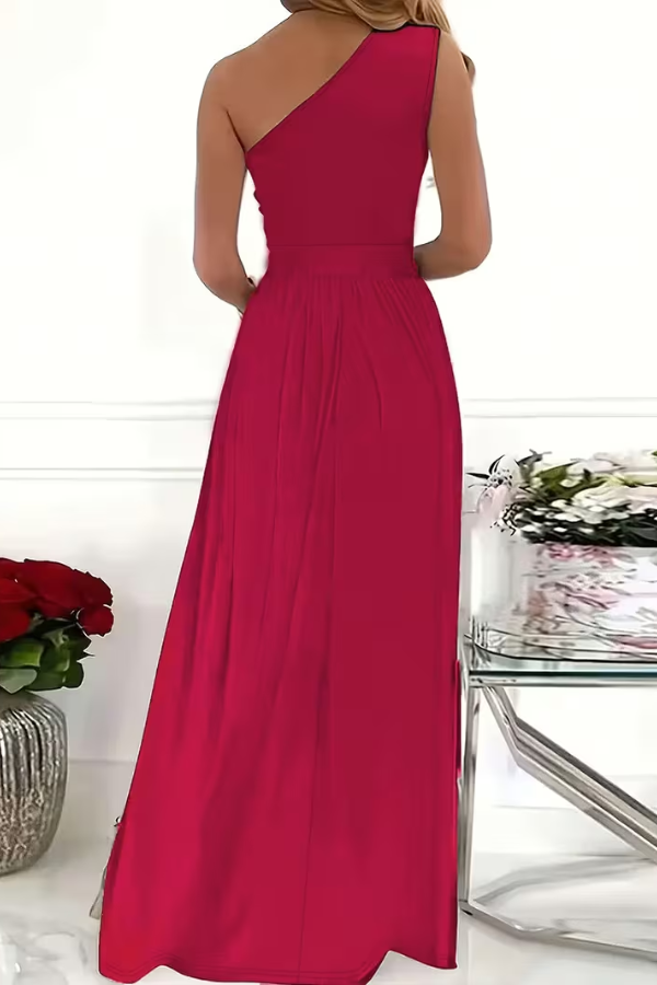 Fashionable women's one shoulder elegant maxi dress, ideal for formal dinners, parties, and special occasions.
