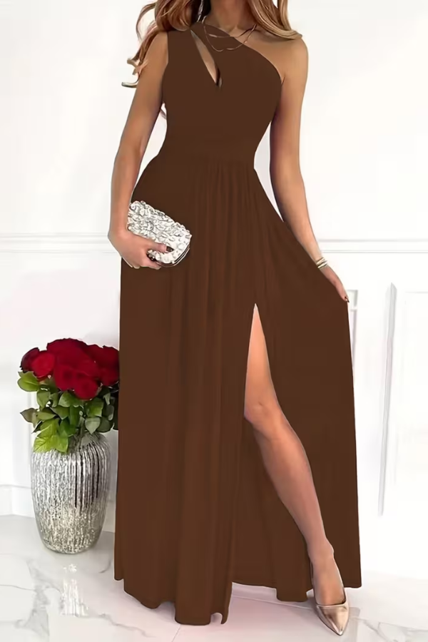 Sleek one shoulder party maxi dress for women, a sophisticated choice for formal gatherings & elegant evenings.
