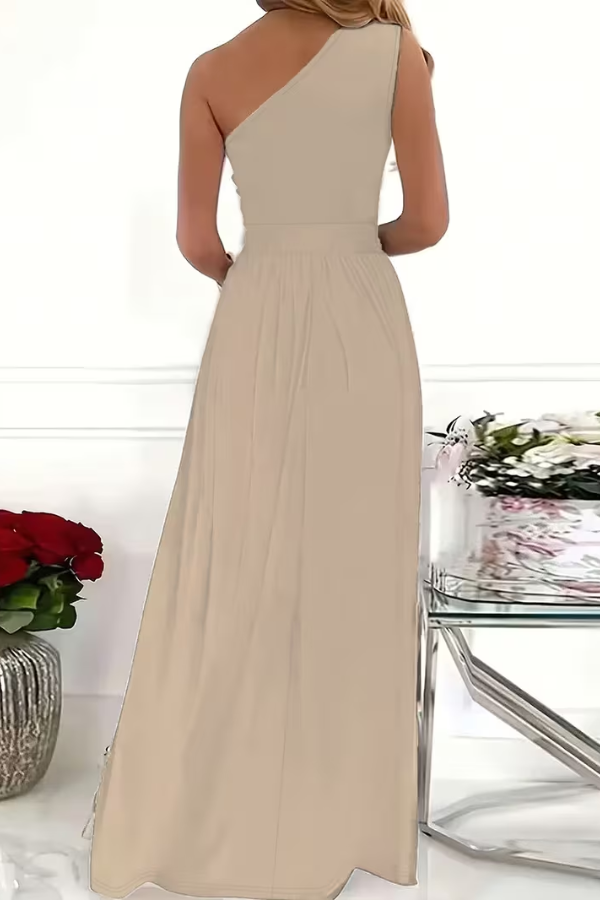 Modern one shoulder maxi dress for women, offering a sleek and elegant look for formal parties & special occasions.