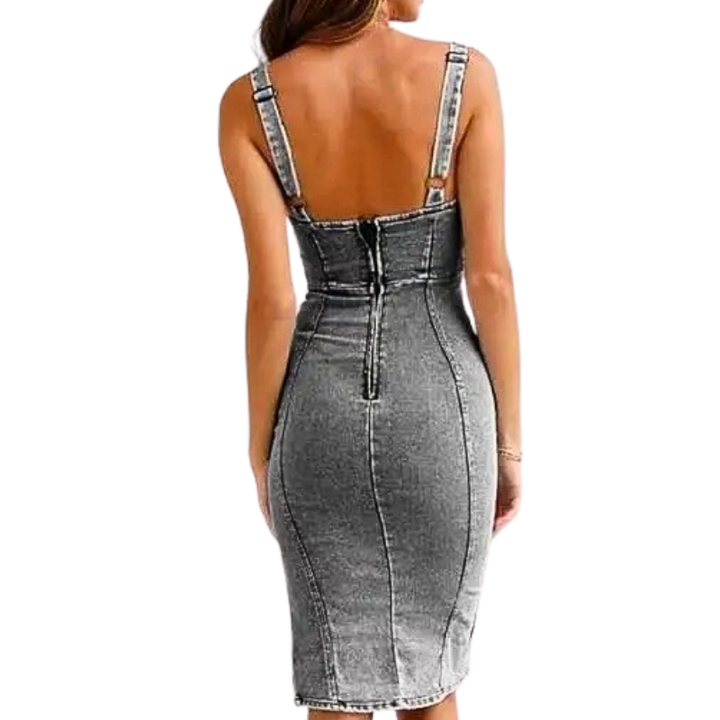 Elegant women's slim-fit midi dress featuring a sleek design and stylish side slit for versatile fashion.