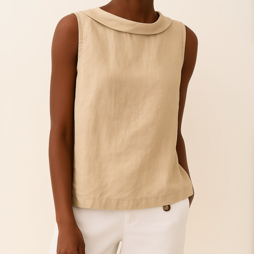 Lightweight women's sleeveless top, round neck, perfect for summer fashion, vacations, and warm weather.