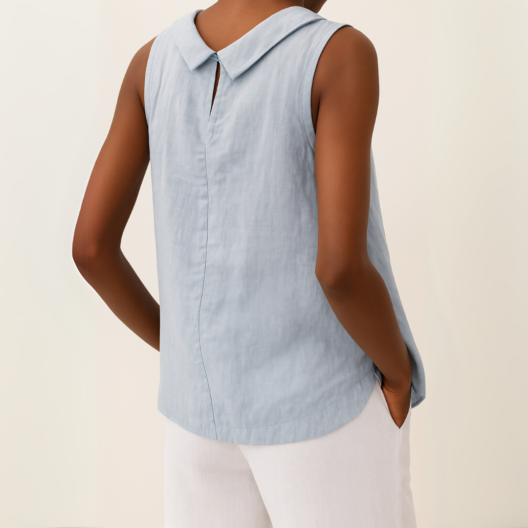 Versatile women's sleeveless round neck blouse, great for a comfortable casual look or smart office attire.