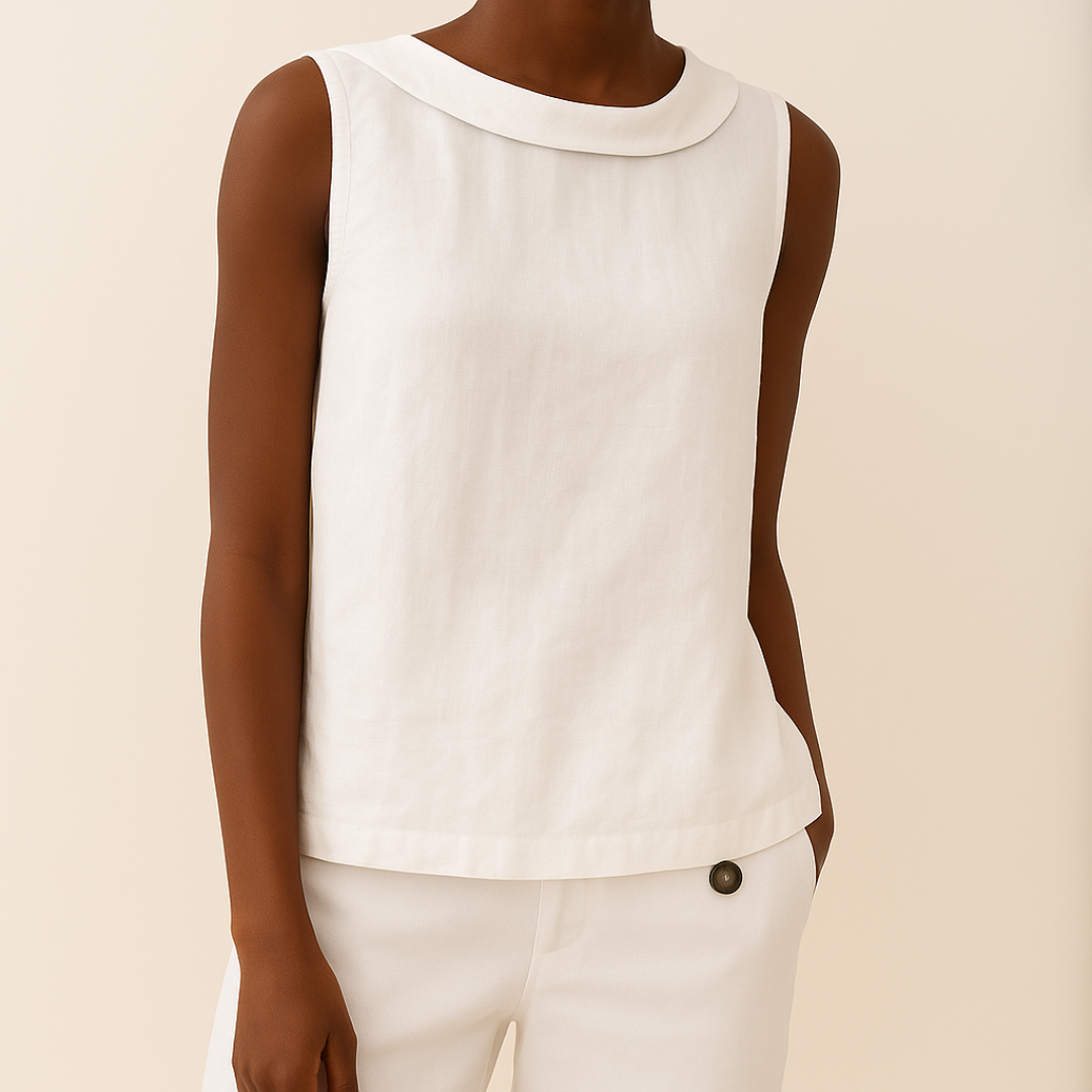 Chic women's sleeveless casual blouse with round neck, a stylish and comfortable top for modern fashion.