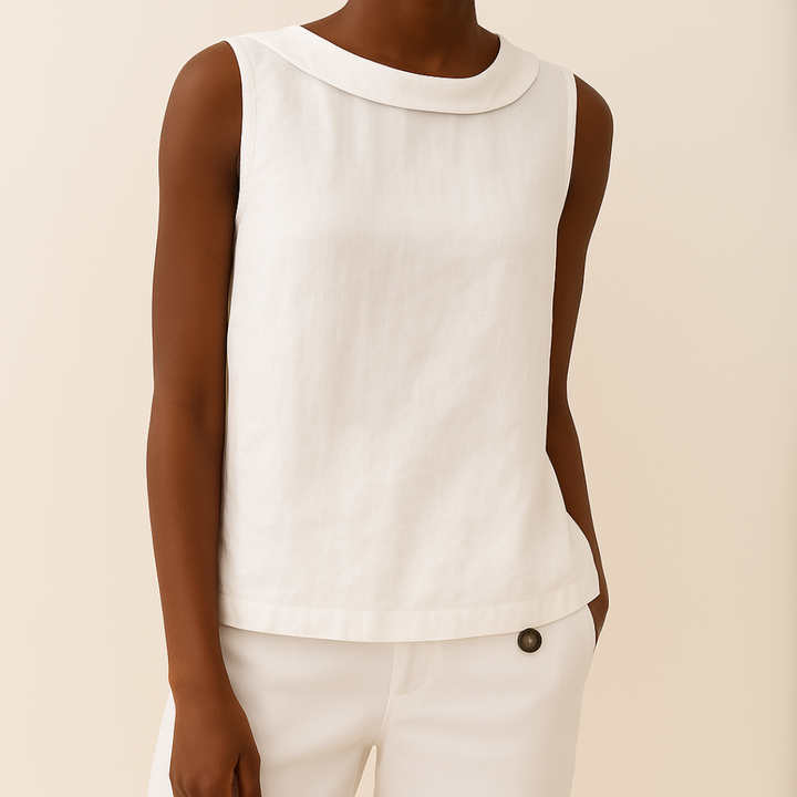 Chic women's sleeveless casual blouse with round neck, a stylish and comfortable top for modern fashion.