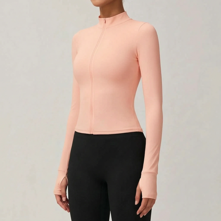 Women's slim-fit yoga jacket, zip-up activewear top perfect for studio, gym & outdoor workouts.