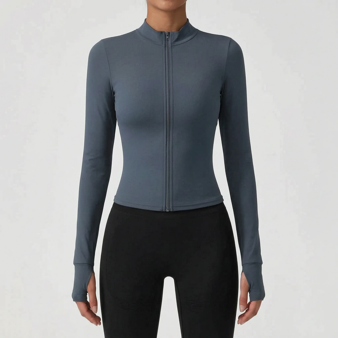 Versatile women's athletic jacket, slim fit, ideal for running, gym workouts & everyday activewear.