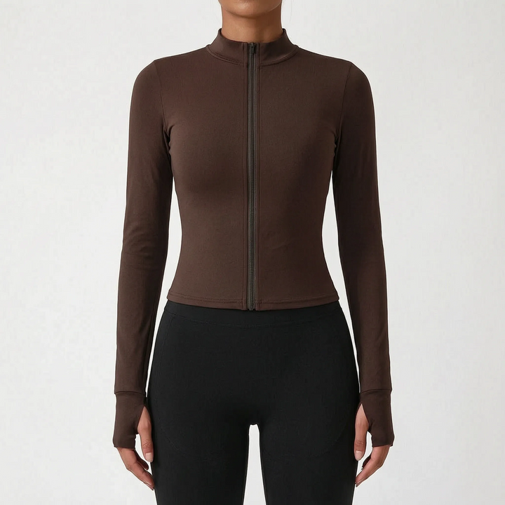 High-performance women's slim-fit sports jacket, designed for dynamic fitness training & active living.