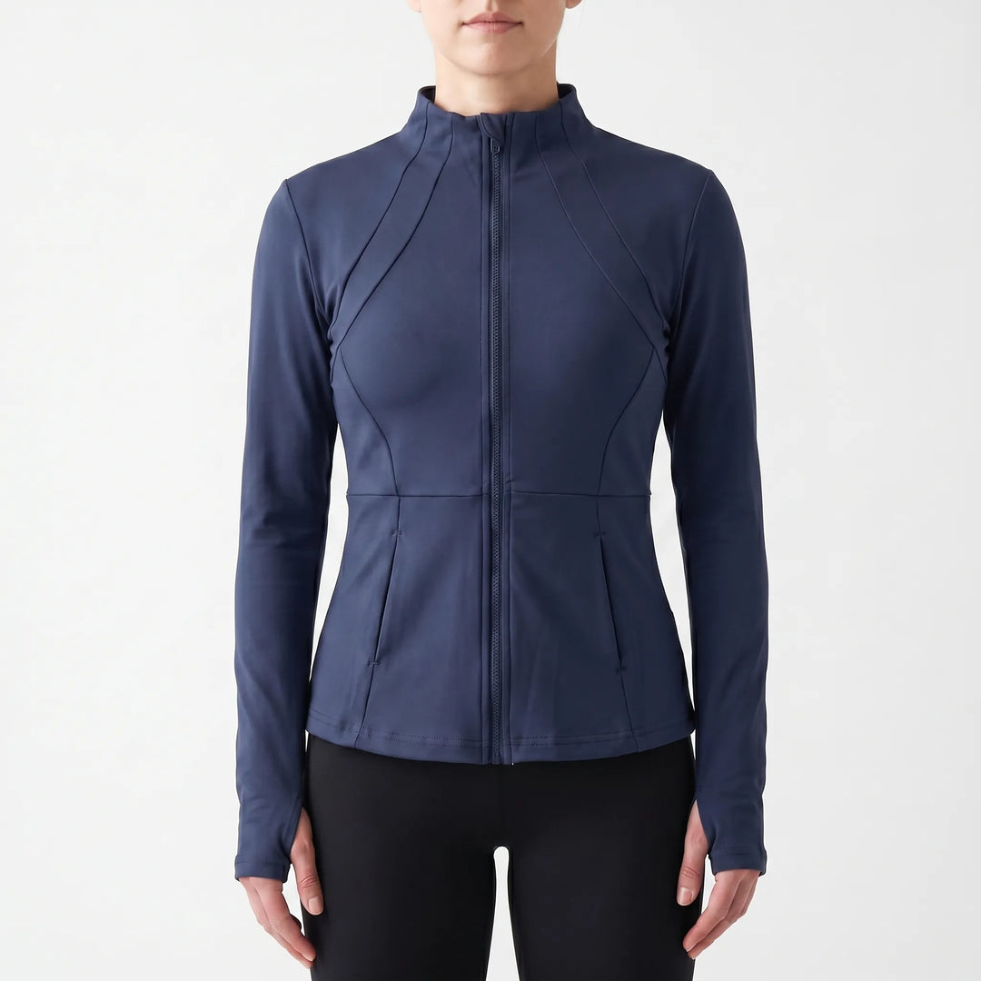 Breathable women's performance jacket, ideal for workouts, yoga, and active fitness.