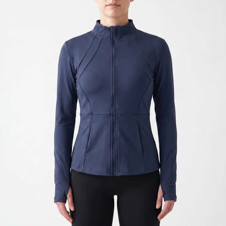 Breathable women's performance jacket, ideal for workouts, yoga, and active fitness.