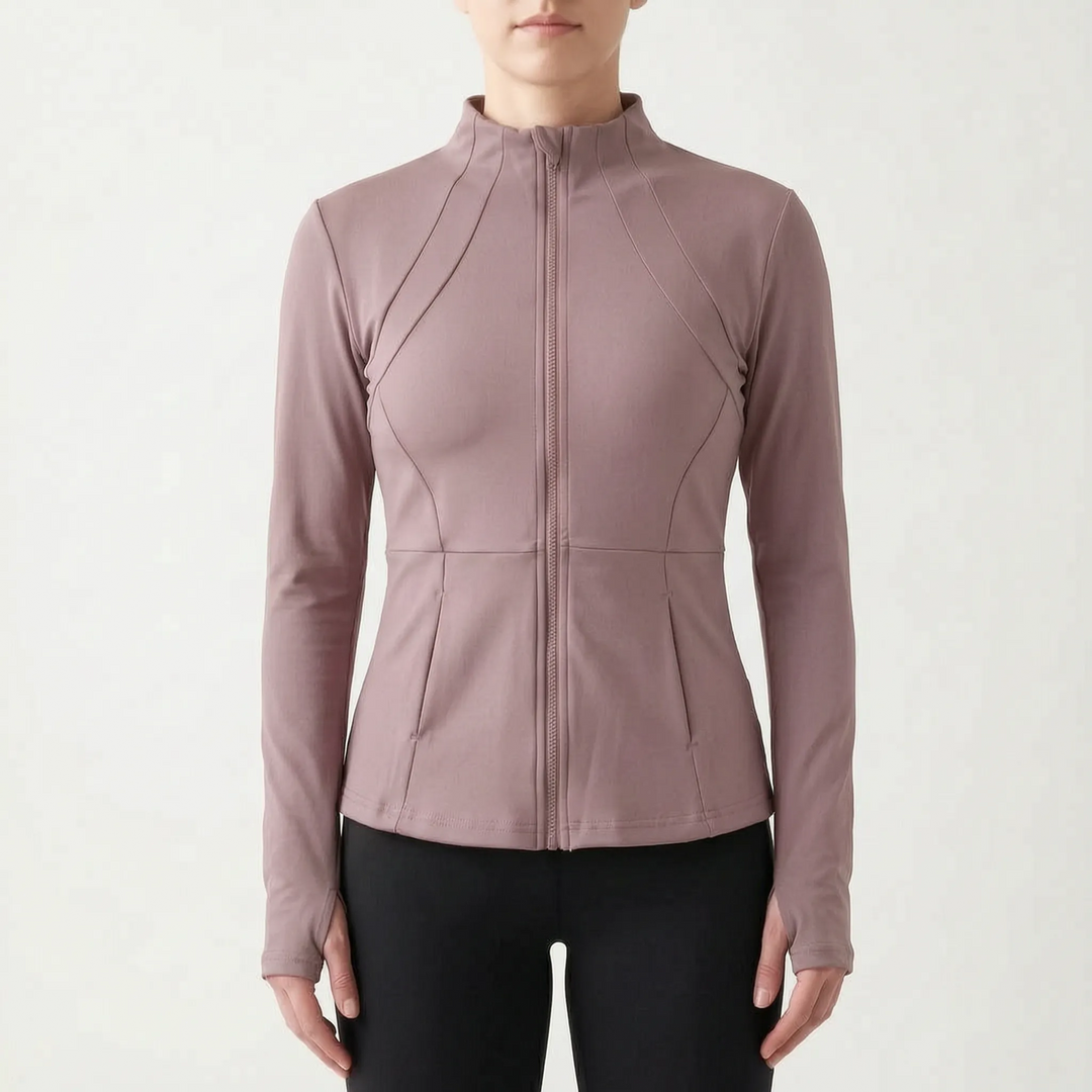Stylish women's sports jacket, slim fit & breathable, enhancing performance for any activity.