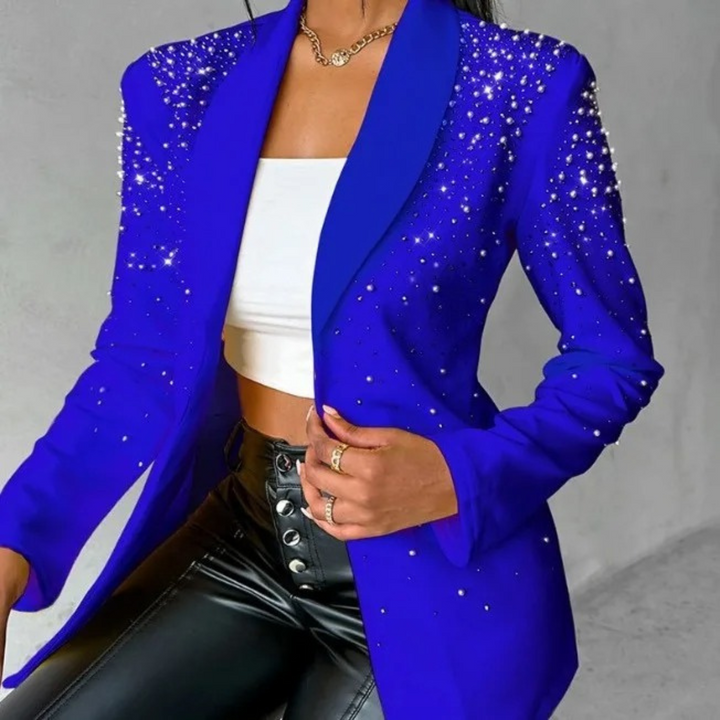 Versatile women's slim fit blazer with elegant pearl details; a chic jacket for business, formal wear, or stylish party outfits.