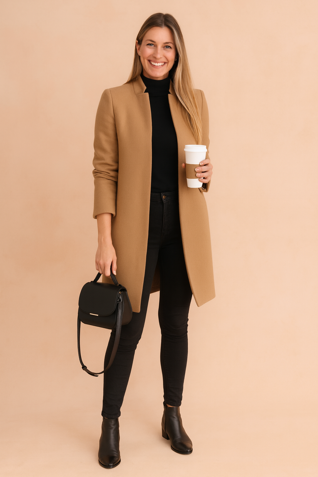 Women's slim fit tailored coat, elegant and structured. Ideal for workwear or chic casual outfits.