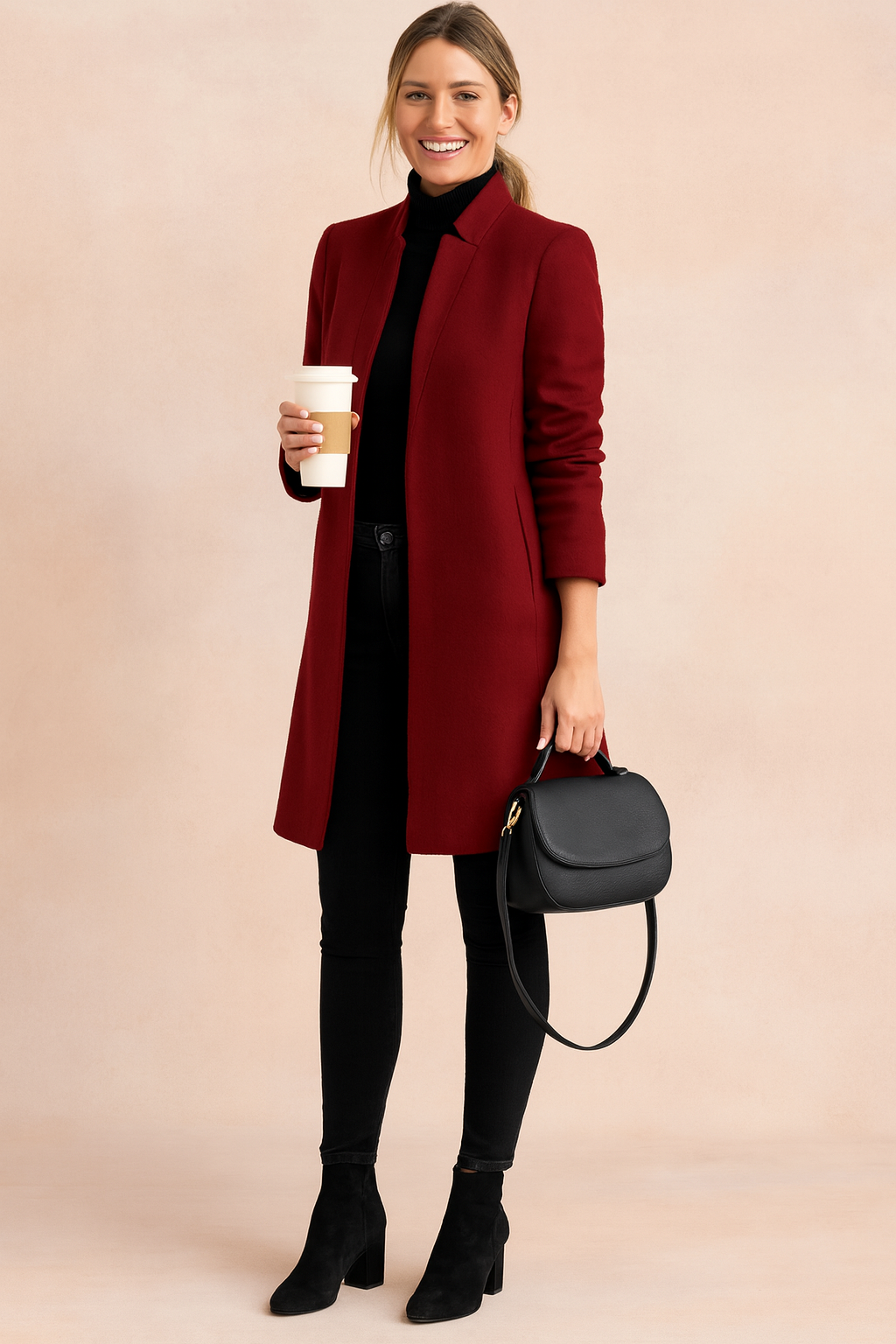 Fitted women's tailored coat for a smart workwear look. Chic outerwear, also great for business casual styling.