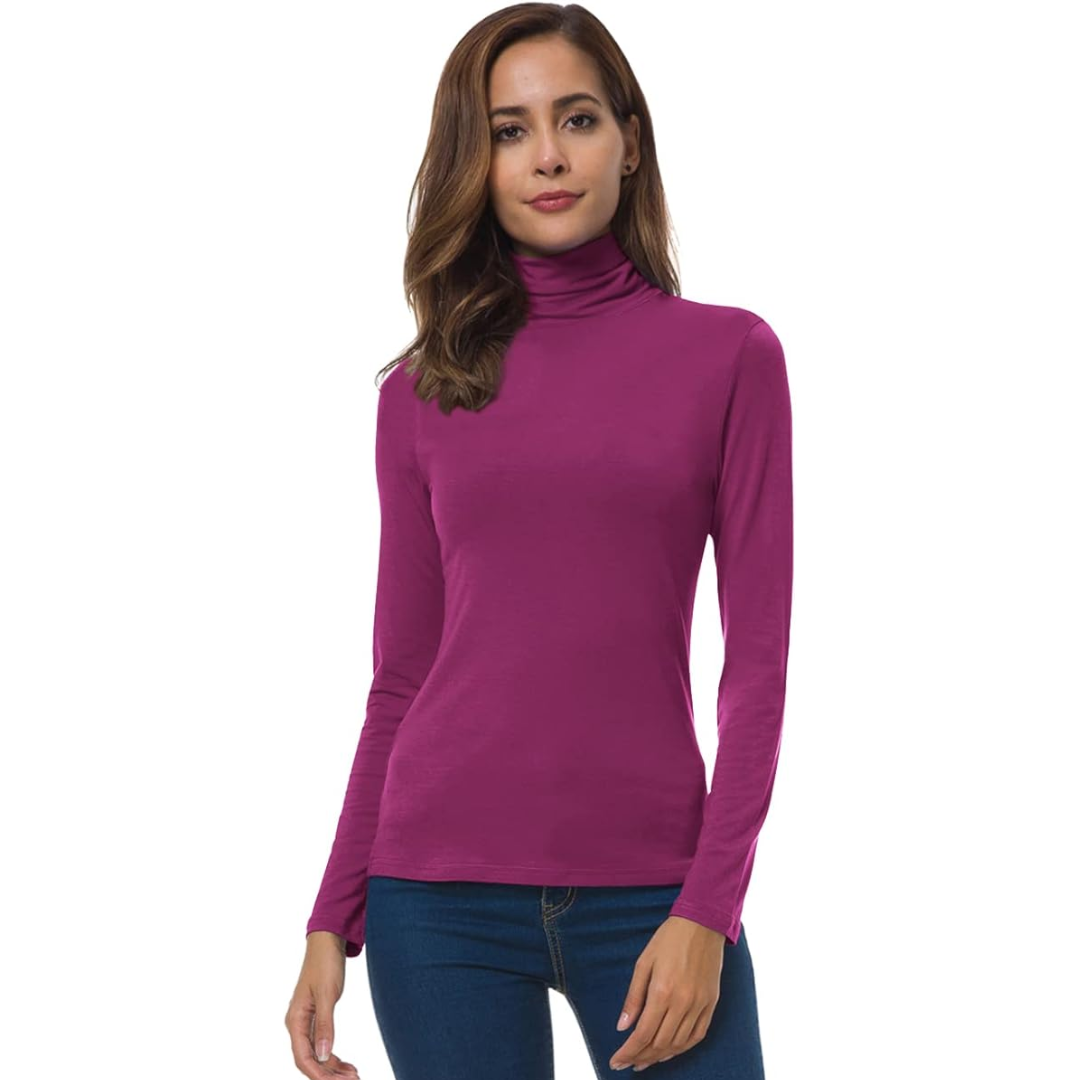 Basic black long sleeve turtleneck for women, perfect for layering apparel.