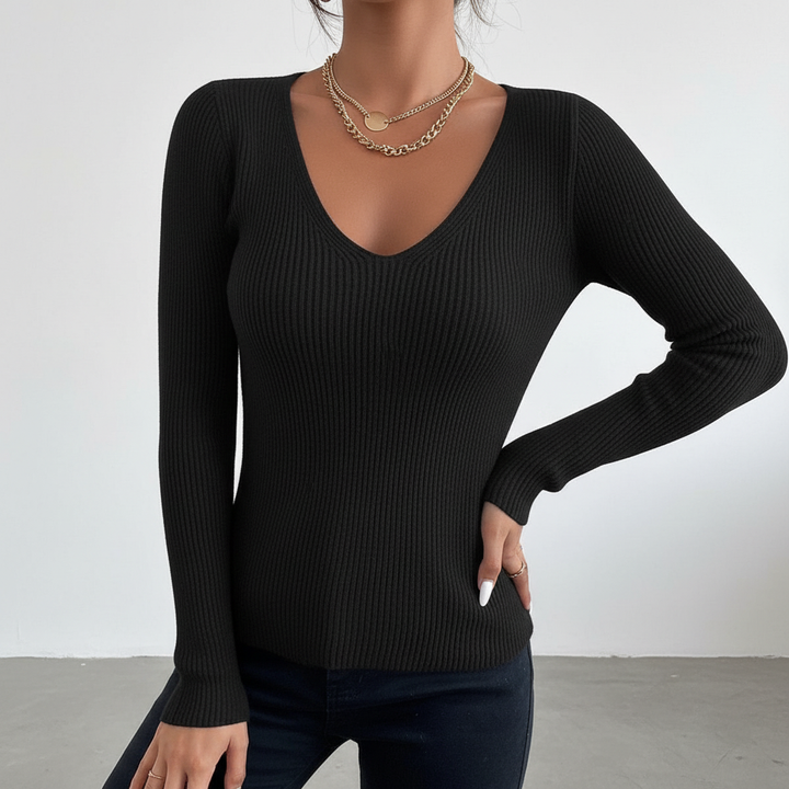 Slim fit V-neck knit sweater, Veronika women's fall/winter wear, made of soft acrylic