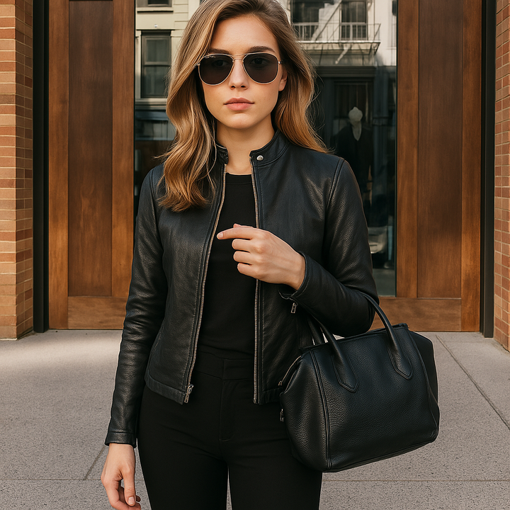 Comfortable women's slim fit zip-up jacket. Stylish mandarin collar & long sleeves. Perfect versatile outerwear.