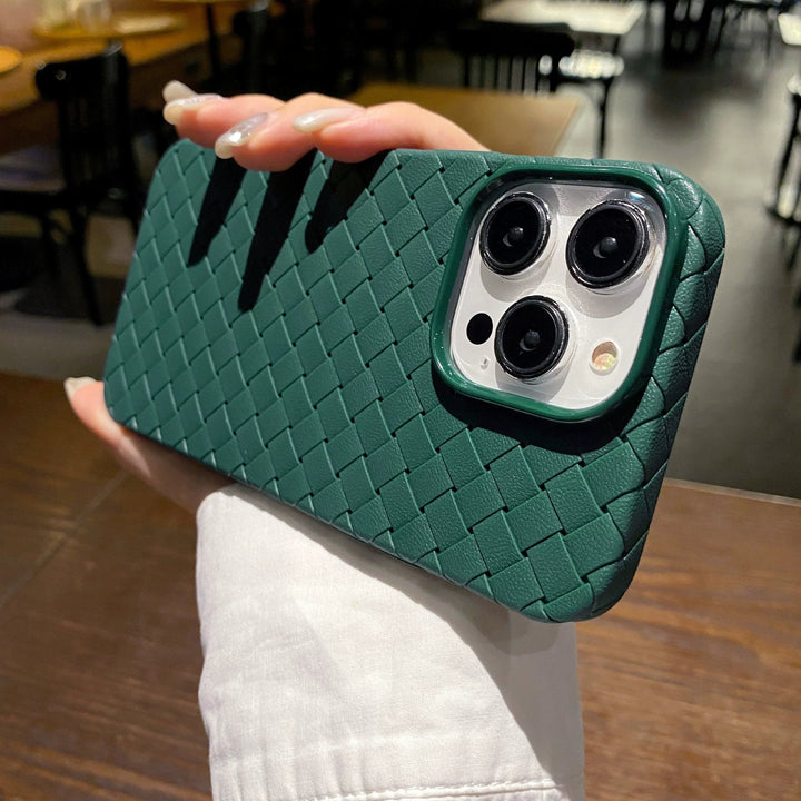 Women's accessory: Woven texture iPhone case. Provides durable, scratch-resistant protection with a slim profile.