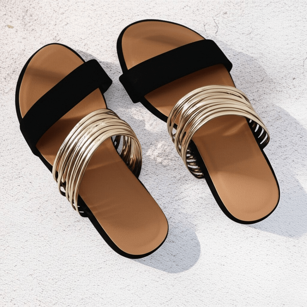 Chic multi-strap slip-on flat sandals for women, combining fashion and summer comfort.