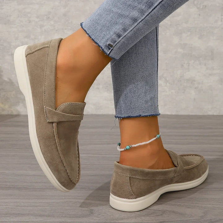 Women's flat loafers featuring a soft cushioned insole for office & casual elegance.
