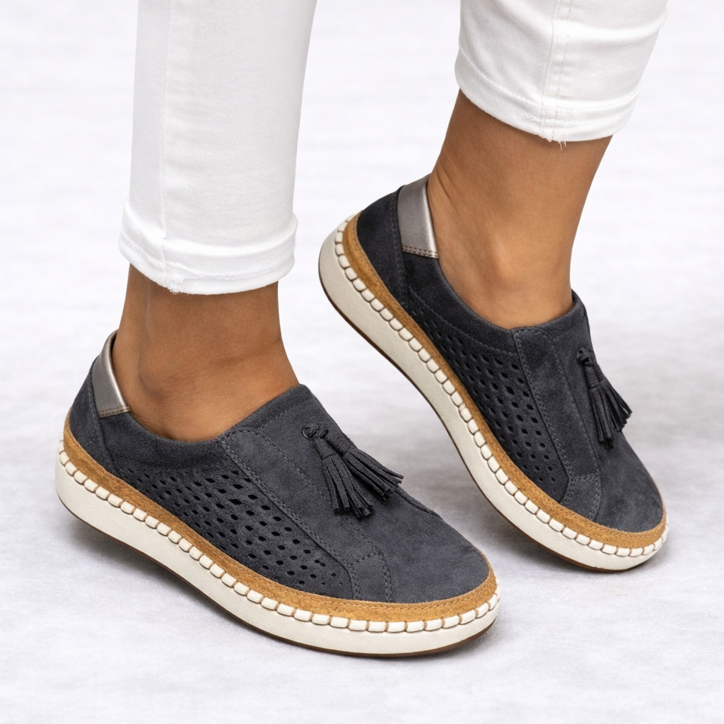 Casual women's orthopedic slip-on shoes featuring arch support & breathable design for daily wear relief.