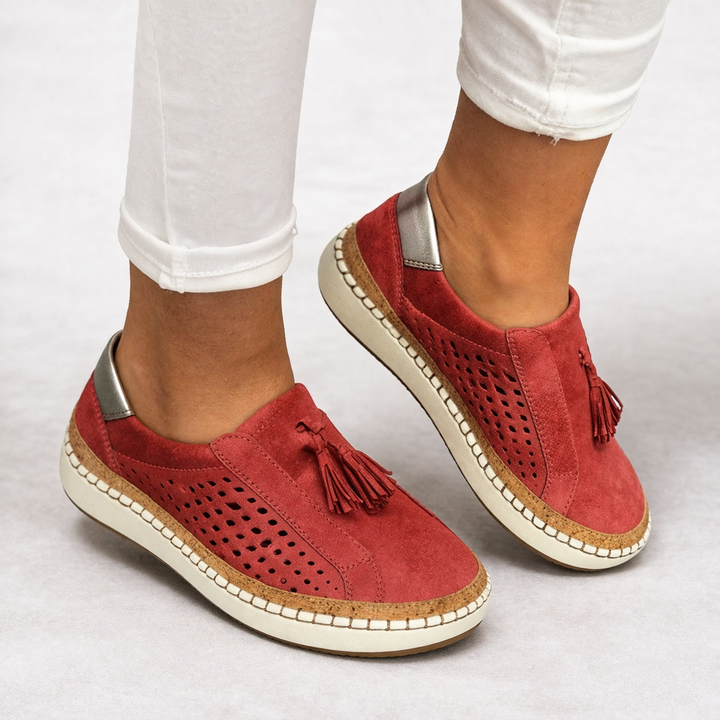 Breathable women's orthopedic comfort shoes. Slip-on design provides arch support for all-day relief.