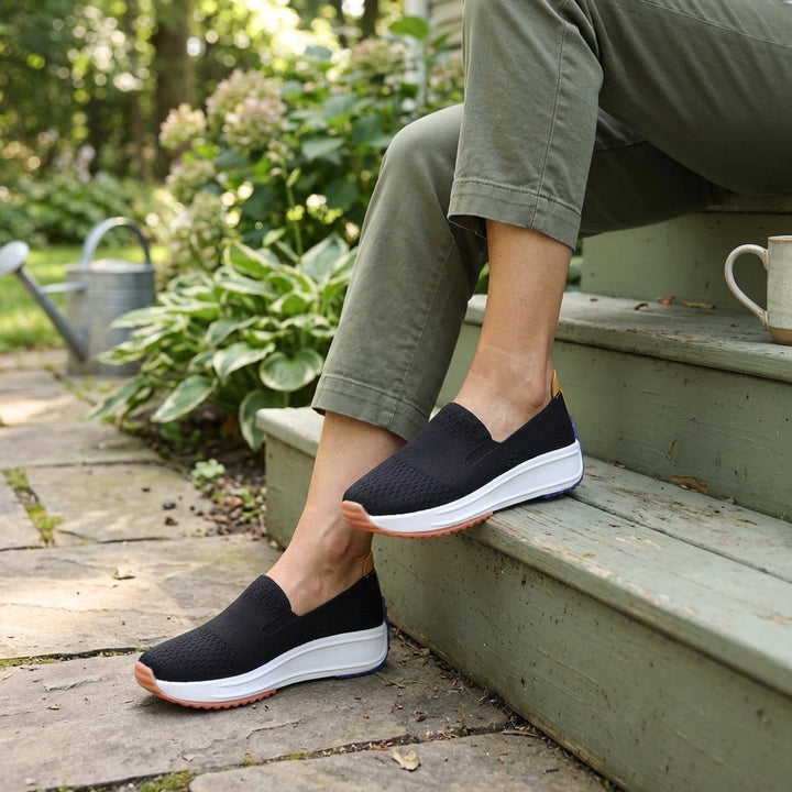 Stylish women's platform slip-on sneakers offering orthopedic arch support & comfort for casual walking.
