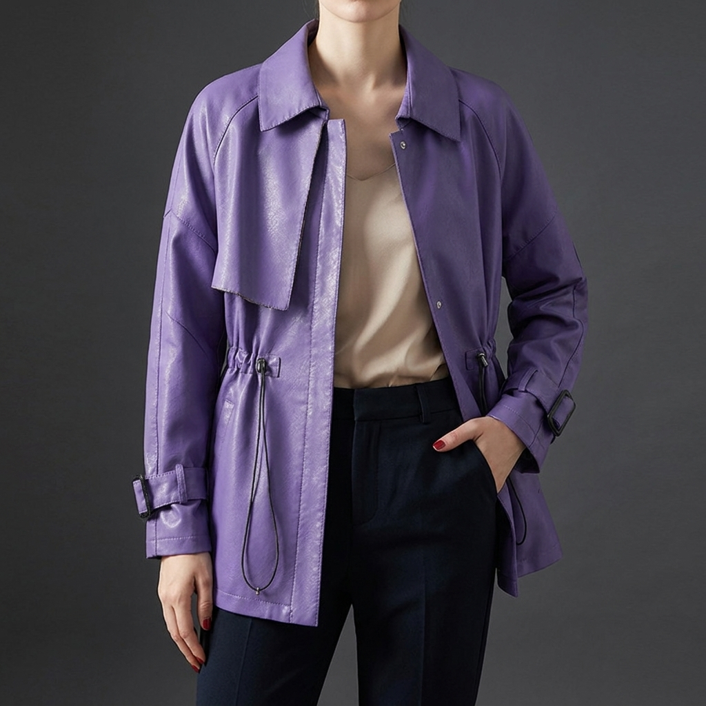 Stylish purple women's smooth feel jacket, a versatile fashion piece for comfortable everyday wear.