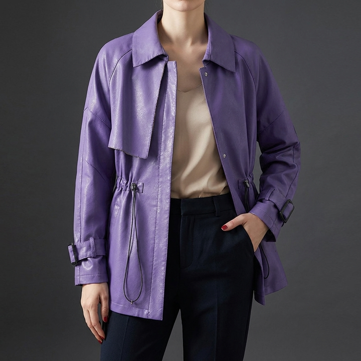 Stylish purple women's smooth feel jacket, a versatile fashion piece for comfortable everyday wear.