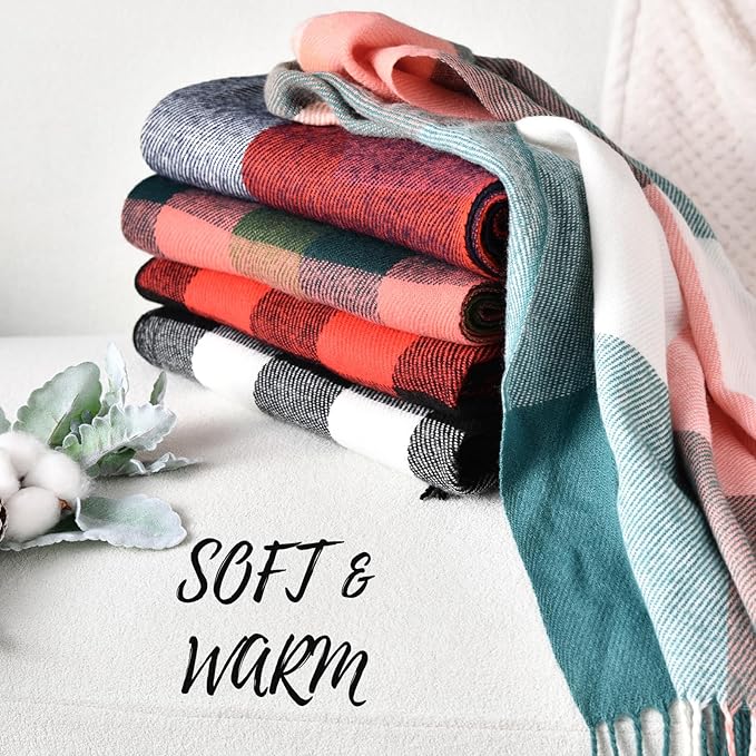 Holiday gift idea: women's soft cashmere blend plaid scarf, red and green plaid, festive and cozy.