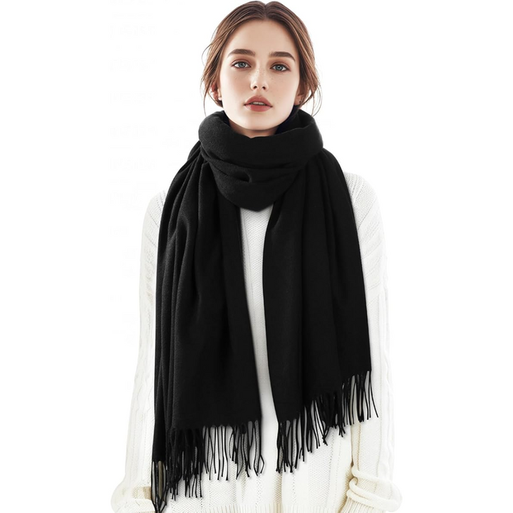 Warm women's cashmere blend plaid scarf, featuring a pink and purple plaid design, an essential winter accessory.
