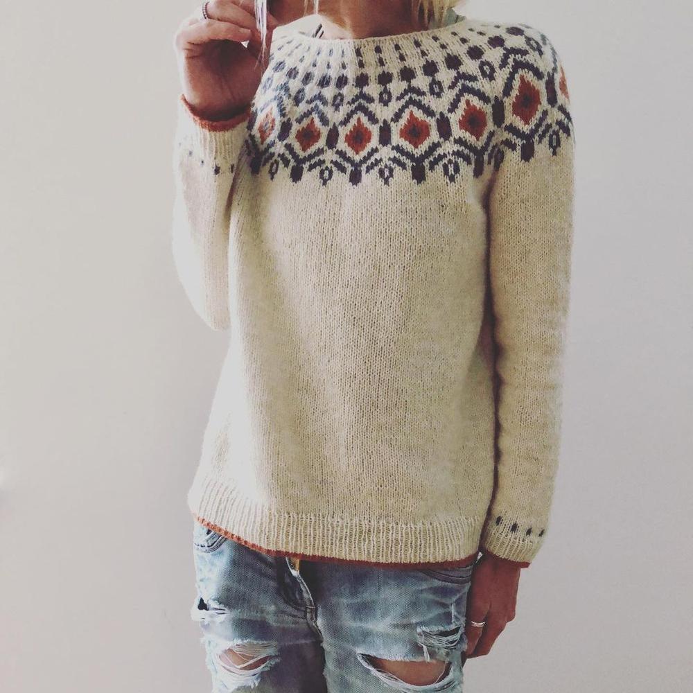 Elegant long sleeve women's sweater, crafted for autumn fashion with soft comfort & casual appeal.