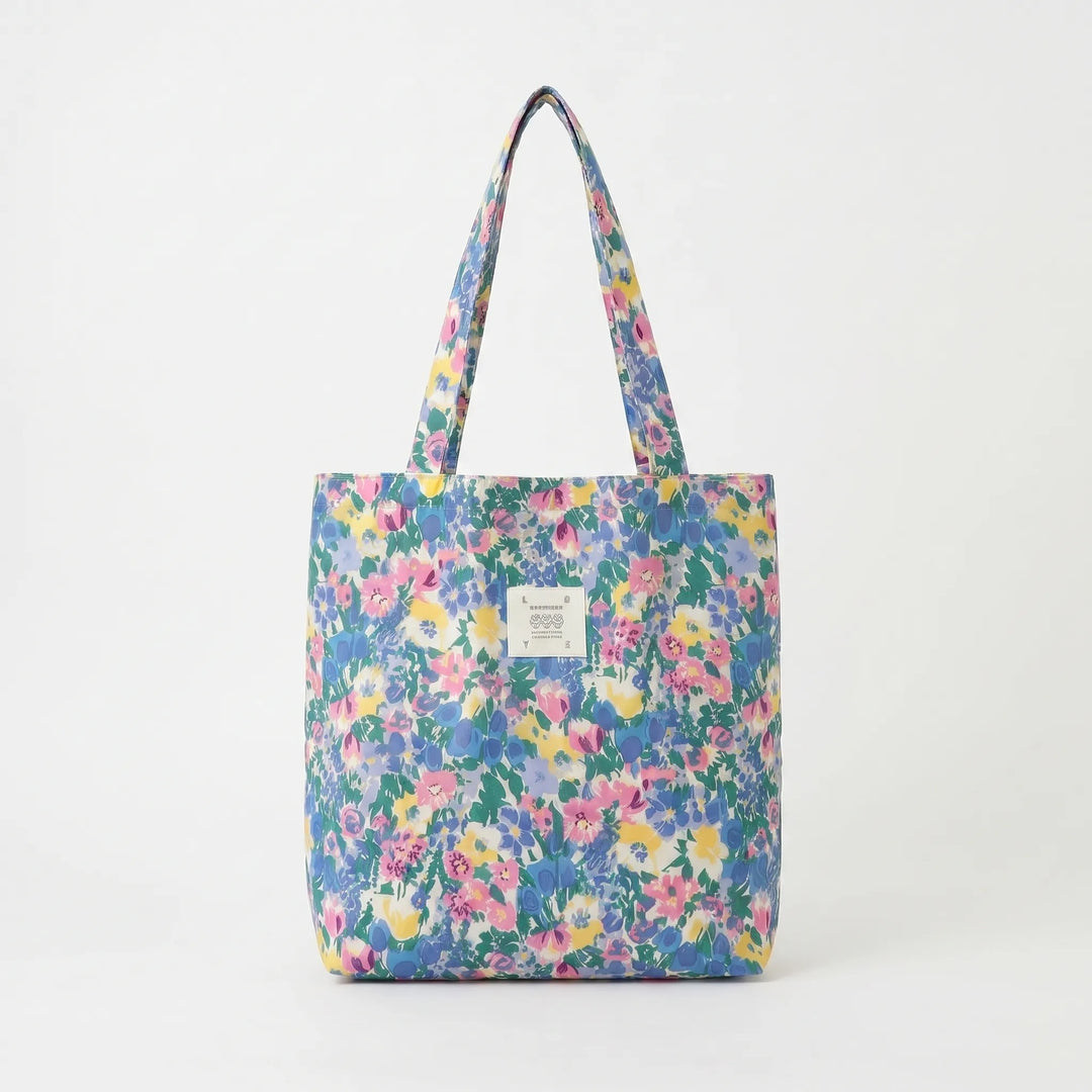 Elegant floral print soft tote bag, a stylish women's shoulder accessory for any occasion.