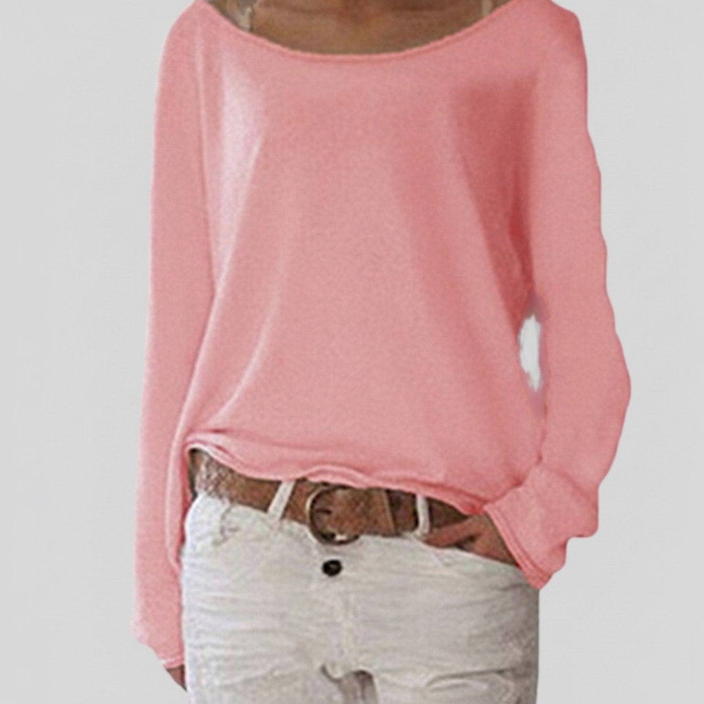 Stylish women's crewneck sweater, a versatile polyester blend knit for casual outfits