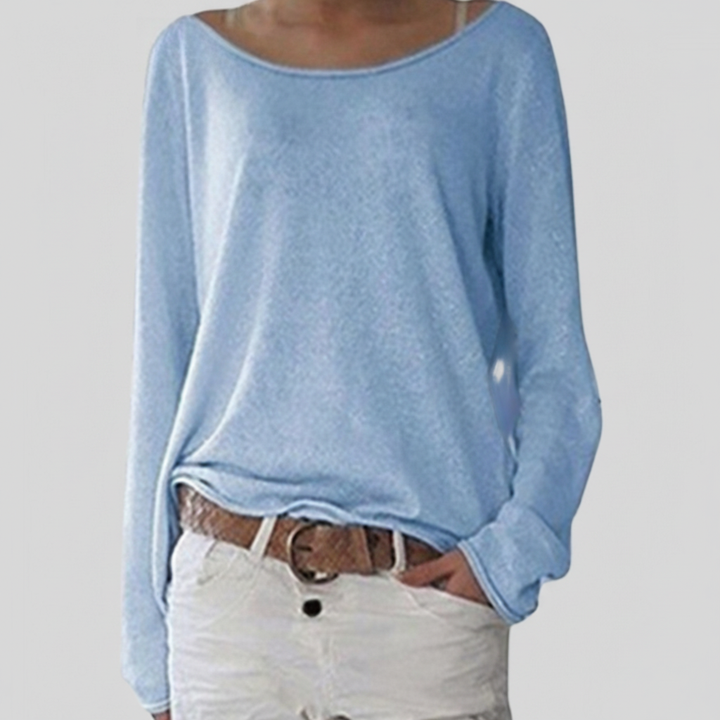 Comfortable women's soft knit sweater with a classic crewneck design for fall and winter