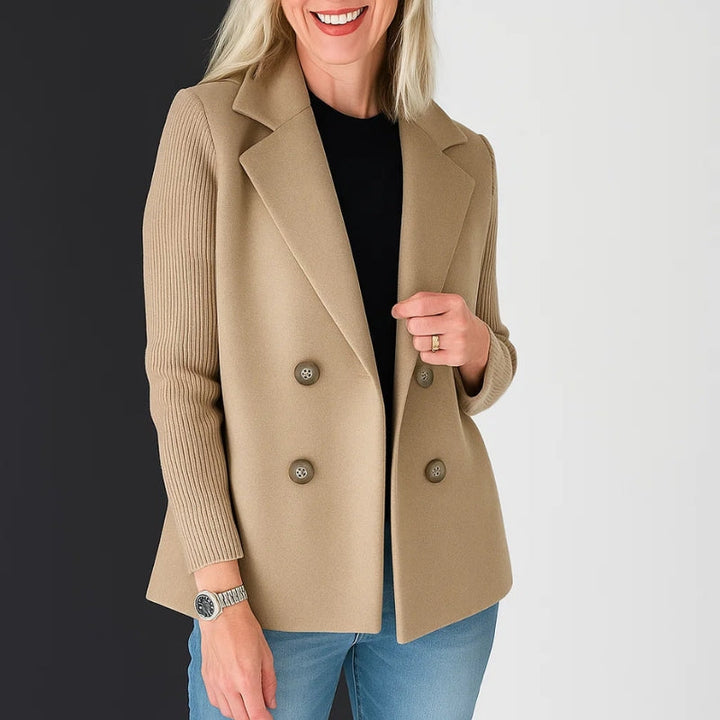 Chic women's knit blazer cardigan, ideal for modern workwear or elevated casual layering and style.